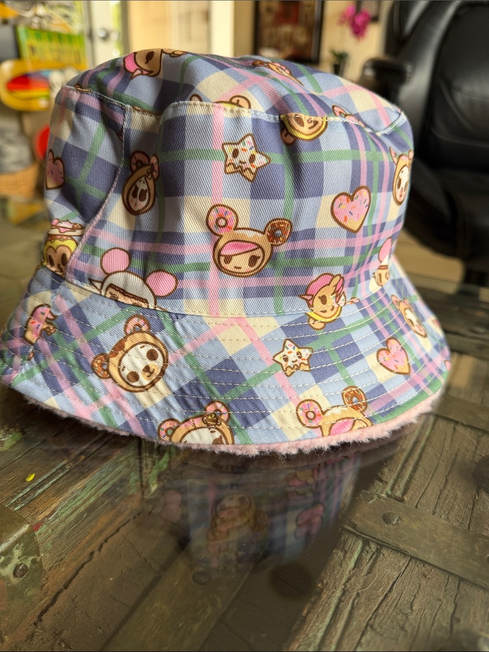 TOKIDOKI  reversible Pastel Plaid Character Bucket Hat with Cute Prints